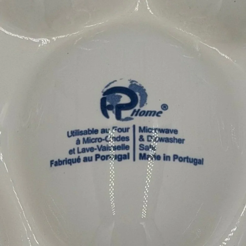 RP Home Deviled Egg Platter White Ceramic 12 Slot Portugal 9.5
